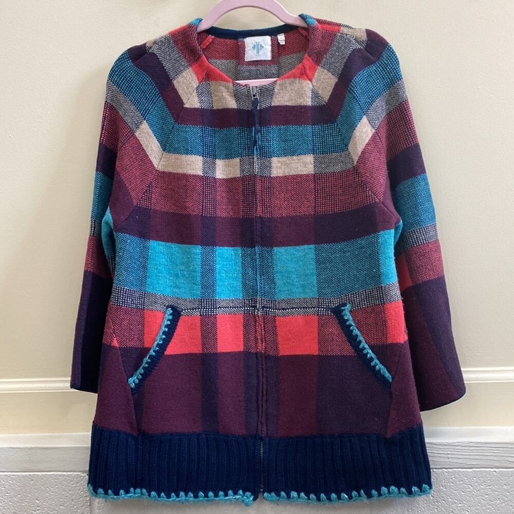 HWR Anthropologie Monogram Striped Multicolor zip up sweater jacket